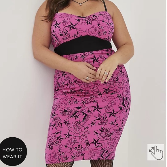 šNWT Torrid Betsey Johnson Pink Tattoo Sketch Ponte Dressš - Picture 3 of 7